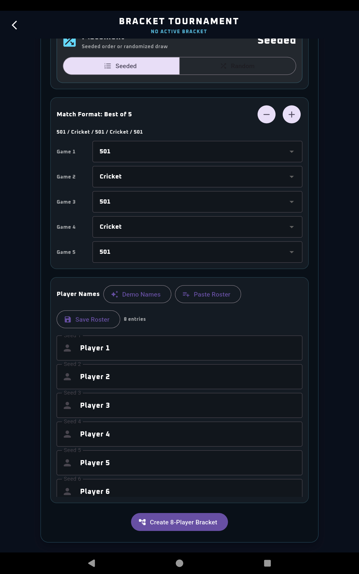 Bracket game customization options