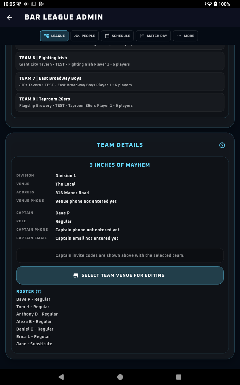 League team and season management
